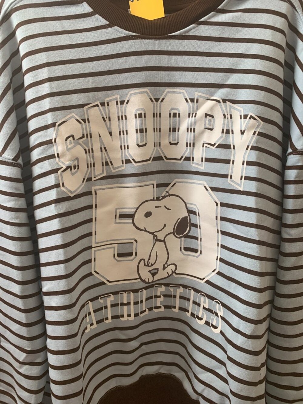 PEANUTS Snoopy Athletics Striped Crew Neck Sweater in Blue/Brown Sz LARGE - Picture 2 of 3